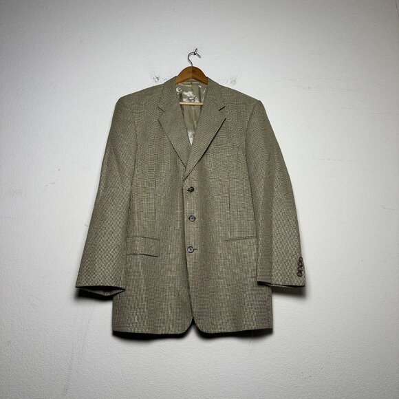 Joseph Abboud Saks Fifth Blazer Coat Jacket Men 42L Beige Silk Wool Union Made - Picture 1 of 16
